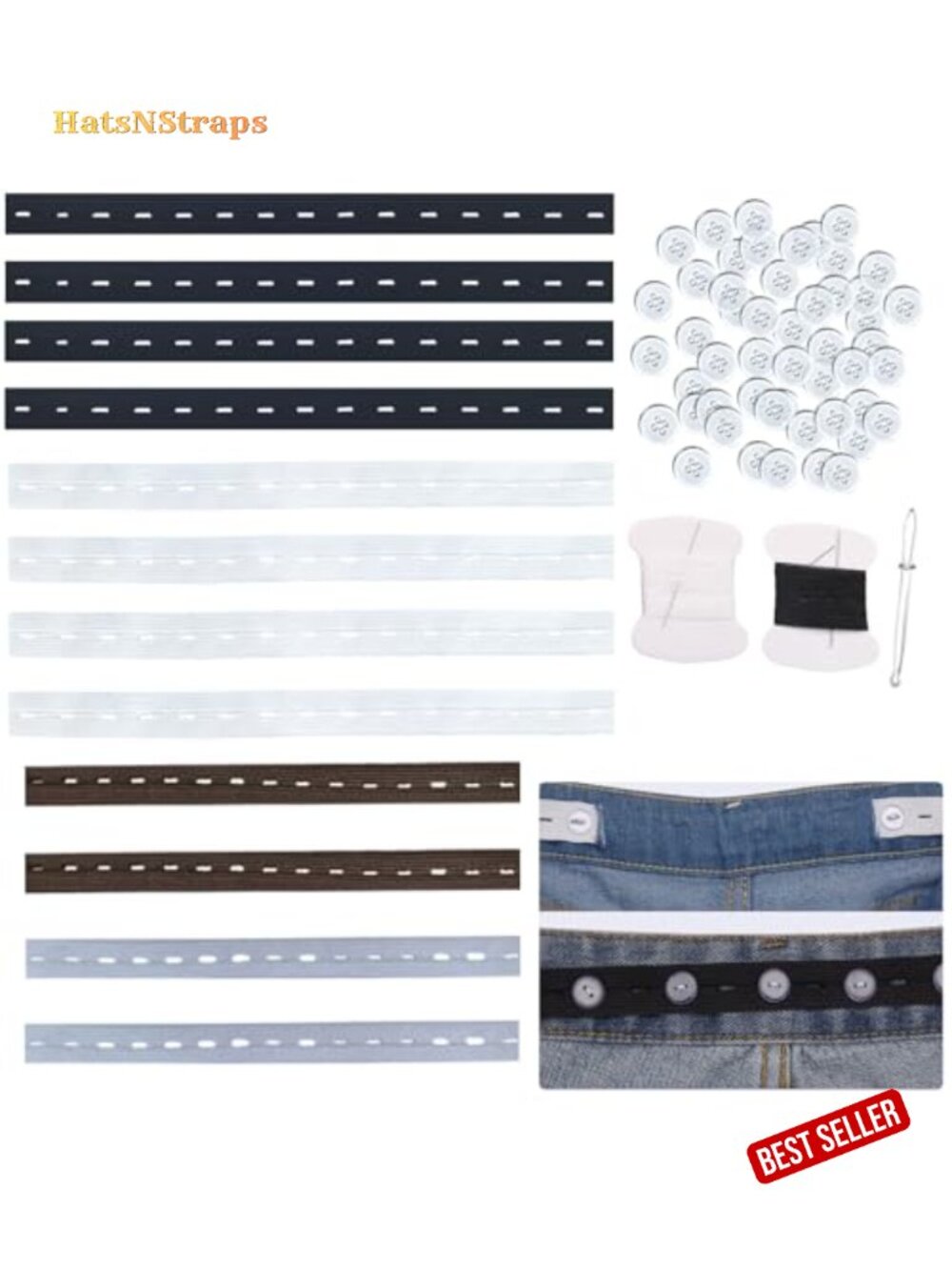 12Pcs Elastic Waist Tightener for Pants Blue Jean Button Extender Adjustable